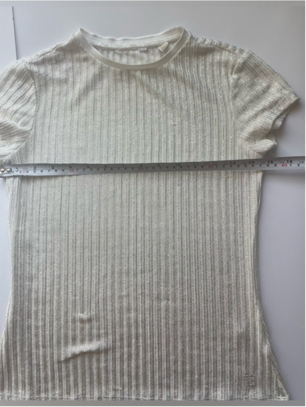 Light Cream Ribbed Short-Sleeve Knit Top - Picture 5 of 7